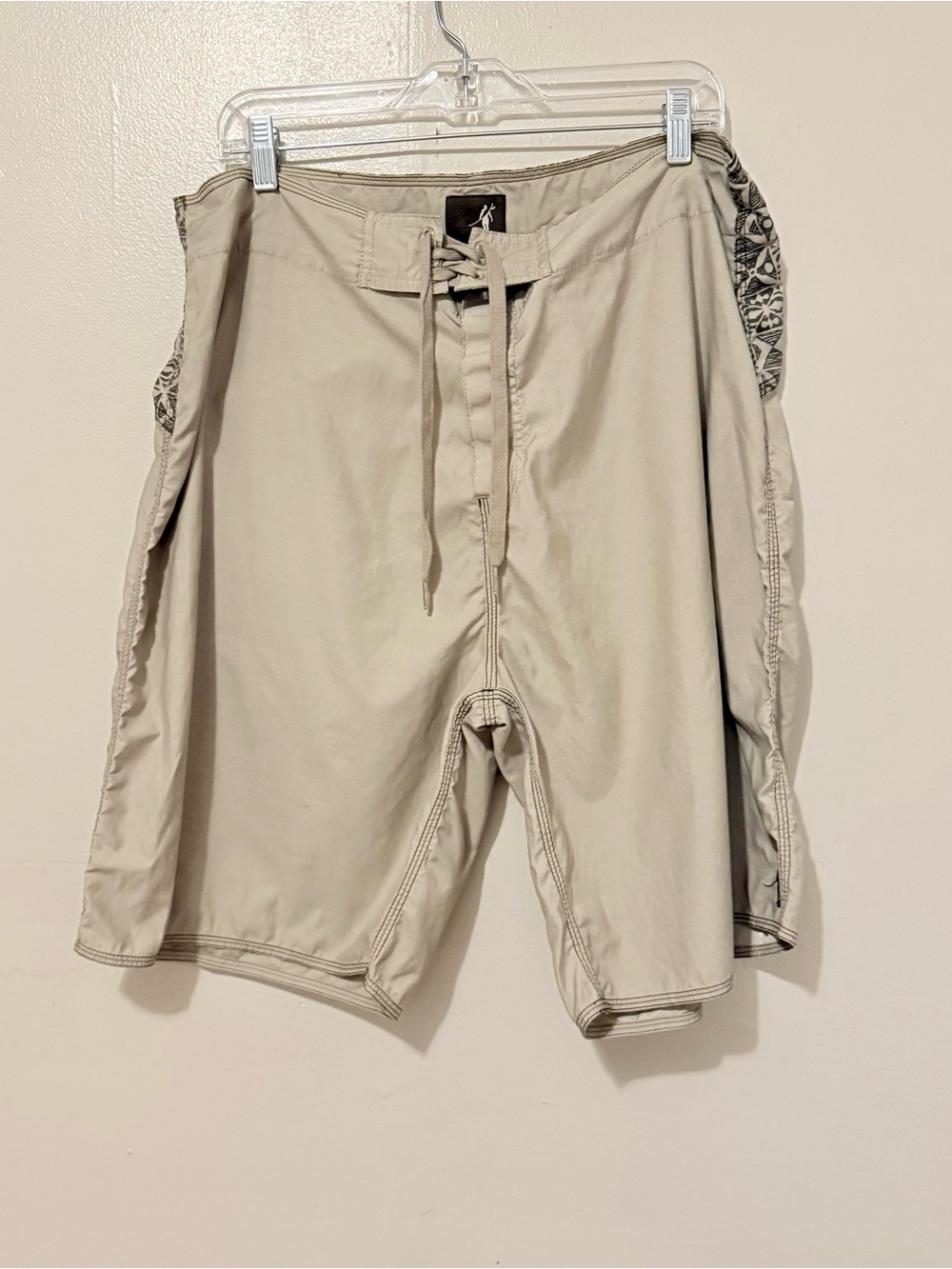 Khaki Board Shorts with Patterned Side Panels